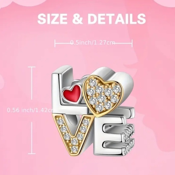 925 Sterling Silver 'LOVE' Charm/Pendant with Red Heart and Zirconia - NWT - Picture 4 of 6
